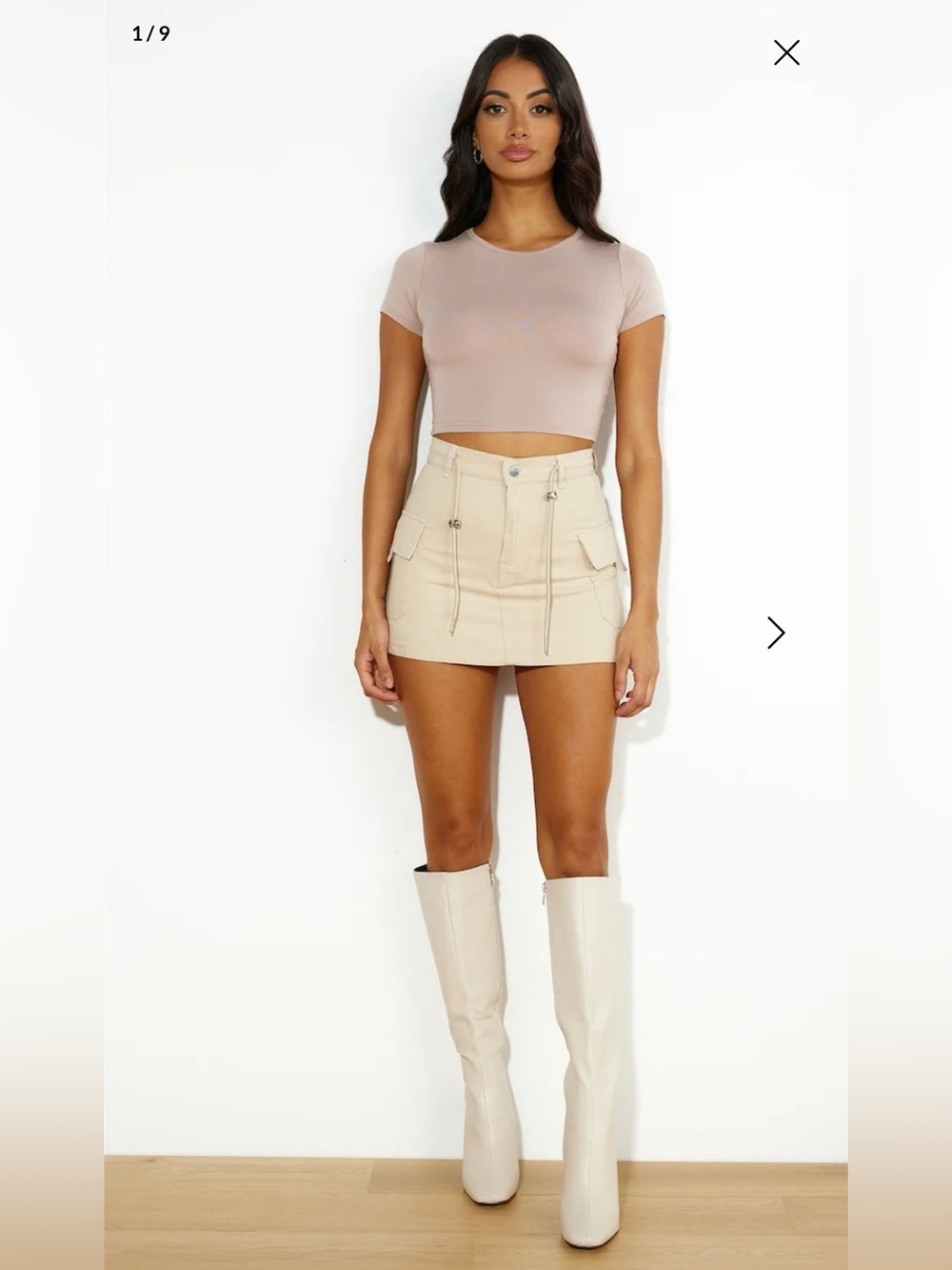 Hello Molly Always Trending Utility Cargo Mini Skirt Beige Cream NWOT Size 6.